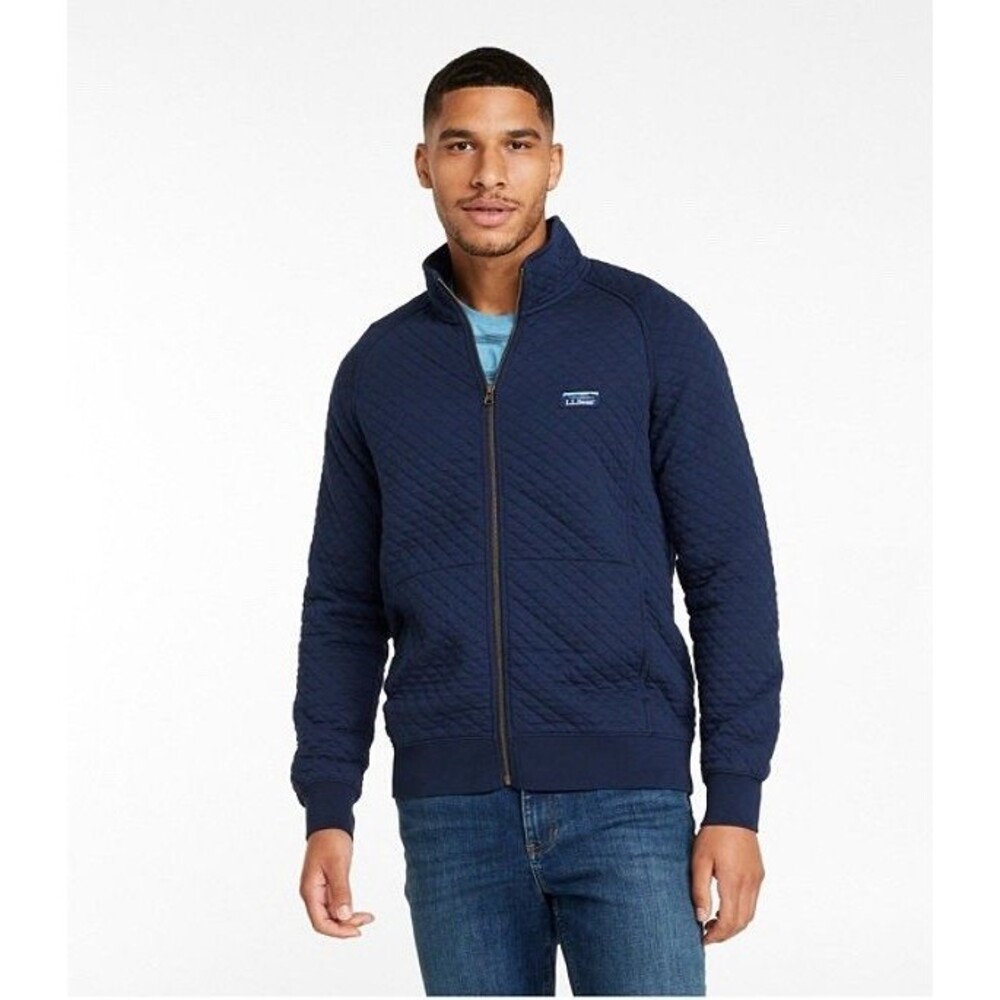 LL Bean Mens LT Quilted Full Zip Sweatshirt Navy Traditional Fit Sweater 515584